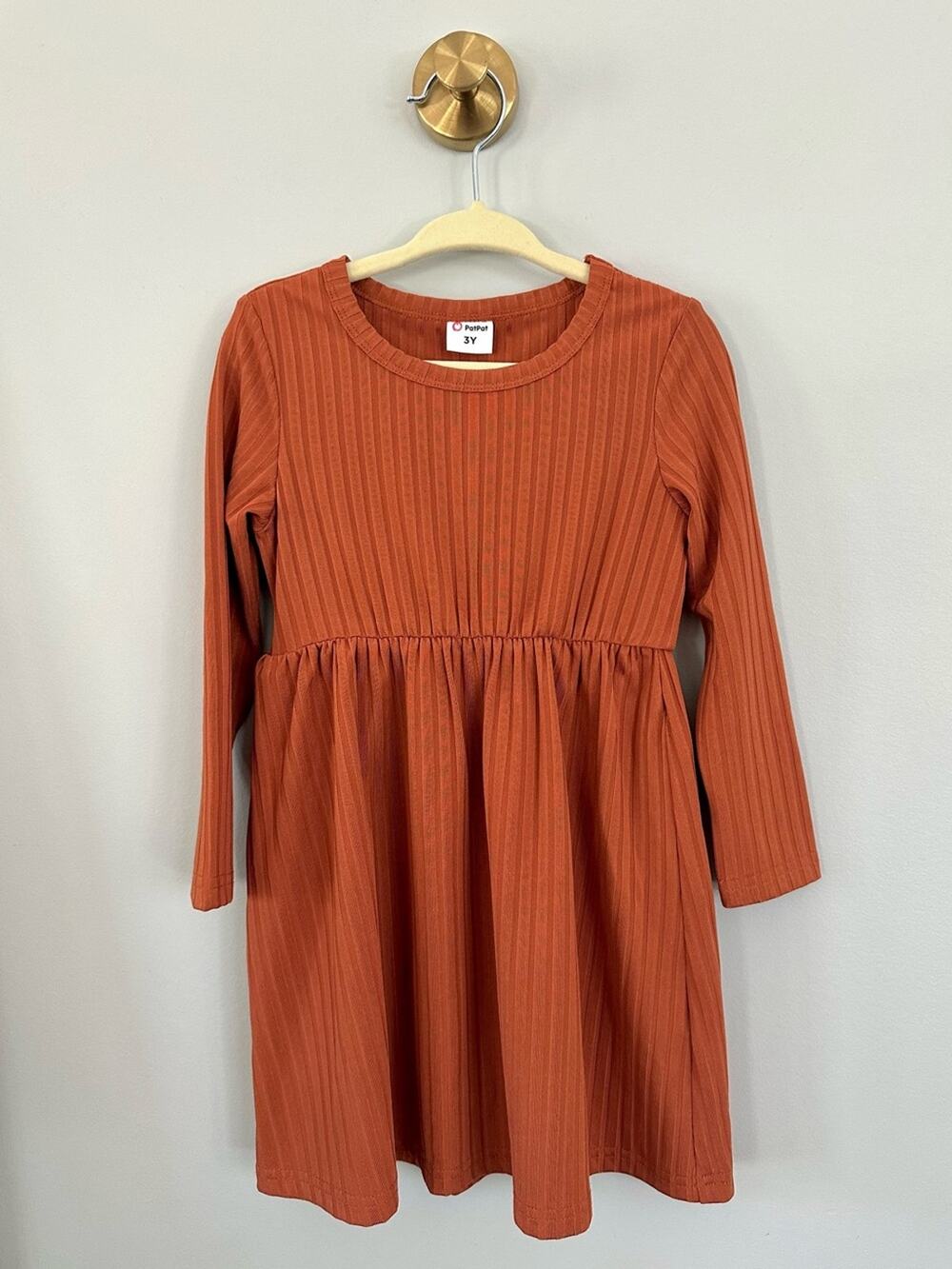 PatPat 3T Rust Terracotta Ribbed Fall Dress Pumpkin Patch Cottagecore